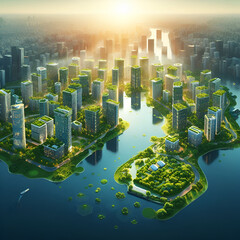 Photo of a modern green building nestled in lush green surroundings