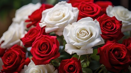 Floral elegance! white and red roses in a close-up, a botanical masterpiece capturing the delicate beauty of nature.