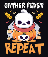 gather feast repeat t shirt design for thanksgiving day celebration with pumpkin cat vector file