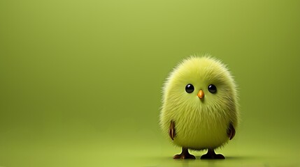 Green kiwi bird on a minimalist plain background. Banner with copy space.