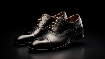 Step into style! Witness men's shoes on a sleek black background, showcasing elegance and classic fashion.