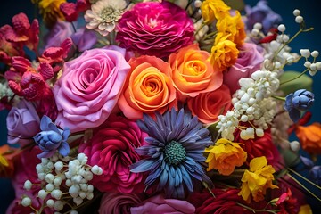 Beautiful, vivid, colorful mixed flower bouquet still life detail.