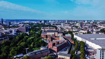 At very left  corner - St. Michael's Church (St. Michaelis Kirche)., at right warehouse with small electric forklifts