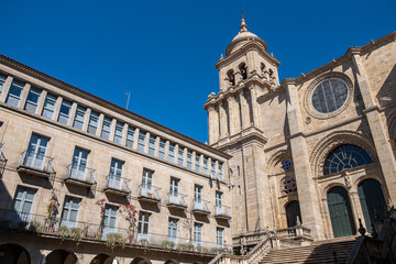 Fototapeta na wymiar West facade and bell tower of the cathedral of Ourense. Galicia, Spain