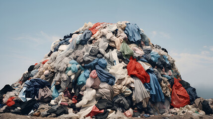 Pile of discarded clothes, landfill for discarded clothes. - obrazy, fototapety, plakaty