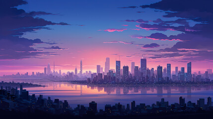 City Skyline at Sunset. Generative Ai