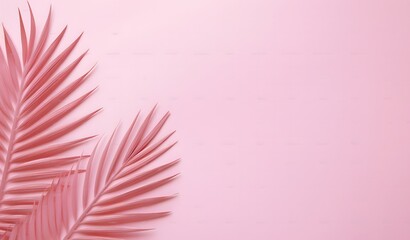  Tropical palm leaf on pink background. 