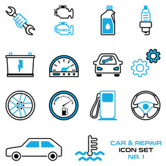 Autowerkstatt, Autoteile - Icon, Symbol, Set