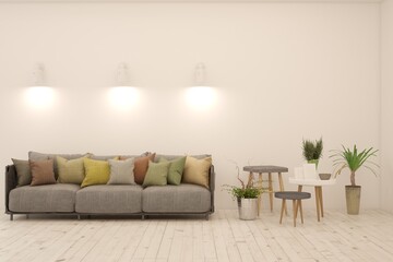 Fototapeta na wymiar Interior design of modern apartment. Interior mockup. Scandinavian interior design. 3D illustration