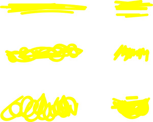 Highlighter Brush Set Hand Drawn Yellow Highlight Marker Stripes. Highlighter line yellow marker strokes lines Vector Illustration.