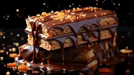 Fototapeta na wymiar A chocolate bar with chocolate splashing 