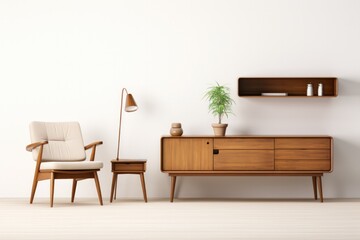 Elegant simple wooden furniture symbolizing minimalist living isolated on a white background 