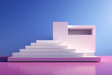 An abstract minimalist architectural model isolated on a purple gradient background 