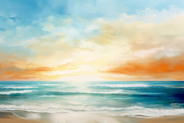 Fototapeta na wymiar Escena de paisaje natural del mar estilo pintura de acuarela.