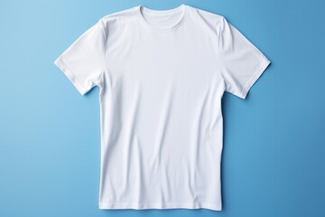 A sleek white minimalistic cotton t-shirt isolated on a blue gradient background 