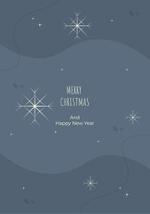 Fototapeta na wymiar Merry Christmas And Happy New Year Greeting Card Background Blue Stars Snowflakes Abstract Vector Design