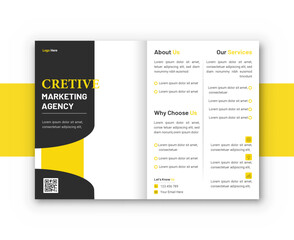 A modern bifold brochure template that combines yellow & black colors.