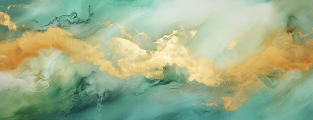 Abstract Green and Gold Teal Painting