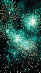 Fototapeta premium Colorful fireworks of various colors over night sky background, celebration concept.