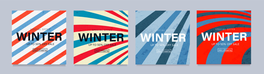 Winter Sale 2024 Year with Op Stripe for Advertising, Web, Social Media, Banner, Cover. Special Offer of 50% Off. Vector Illustration.