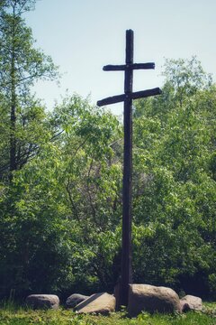 Wooden choleric cross in Murzynowo near Plock in Poland