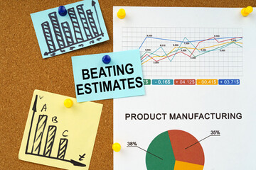 Business charts and stickers with the inscription hang on the board - Beating Estimates