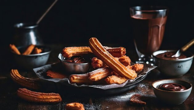 Churros with Chocolate and Sugar.