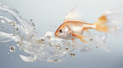 Small goldfish with a transparent tail on a white background. Color gradient