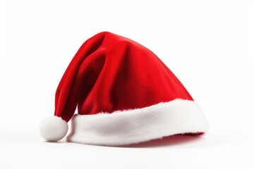 Festive Red Santa Hat isolated on white background, A traditional Christmas accessory to spread holiday cheer
