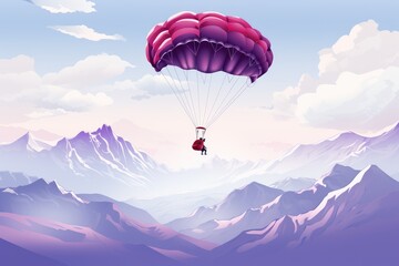 Fototapeta premium A figure parachuting over majestic mountain peaks under a pastel sky