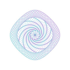 Green and purple guilloche rosette. Linear vector element.