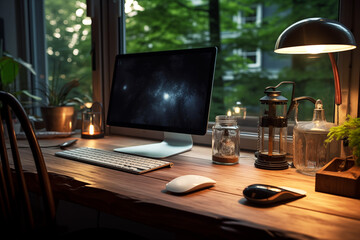 Fototapeta premium Office space with computer. Desk. Corporate office.
