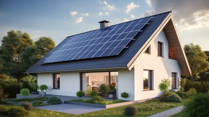 House with photovoltaic system on the roof - obrazy, fototapety, plakaty