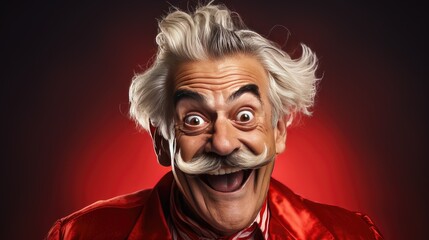 Playful Wisdom: In this heartwarming close-up, a senior man with a white mustache revels in lighthearted expressions.