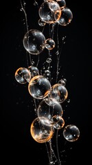 A bunch of bubbles floating in the air on black background