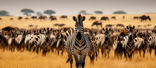 Kussenhoes vast wilderness of Africas Maasai Mara the mesmerizing patterns of natures landscape unveil an insane spectacle the great migration of wildebeest as zebras with their striking stripes add t © TheWaterMeloonProjec