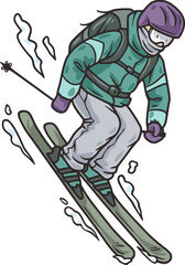 Winter seasonal sports, skiing and snowboarding. Off-piste freeride by person with skis and snowboard and splitboard. Extreme cold season sports, outdoor activities