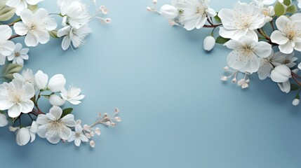A bunch of white flowers on a blue background