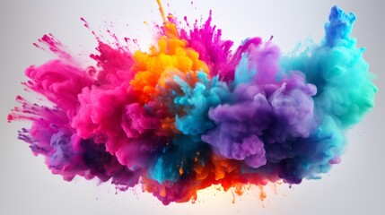 A colorful cloud of colored powder on a white background