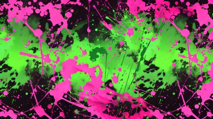 Pink and green paint splattered on a black background