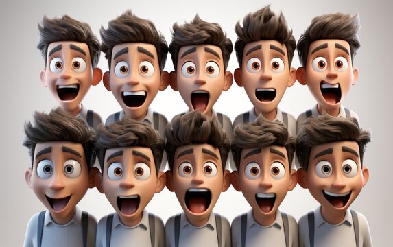 cartoon 3d characters surprised face expression