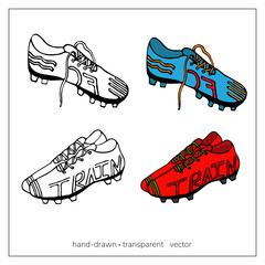 Football boots. Hand drawn doodle soccer footwear.