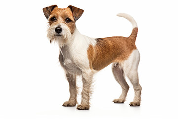 photo with white background of a terrier breed dog