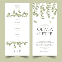 eucalyptus leaf wedding stationery template design vector illustration