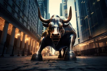 Foto op Canvas Charging Bull Statue in Wall Street Corridor © John Boss