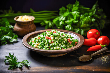 Tabbouleh salad with bulgur, tomatoes and parsley