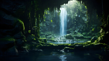 Waterfall Pouring Into Partially Underground Cave Network