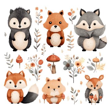 Whimsical Woodland Creatures: Boho Clipart Collection