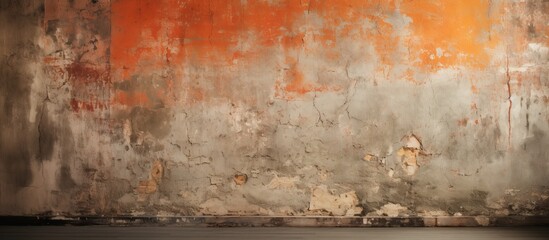 The vintage wallpaper displayed a retro pattern in shades of orange and red creating a textured background reminiscent of old worn paint on a concrete wall with a grunge like appearance addi - obrazy, fototapety, plakaty