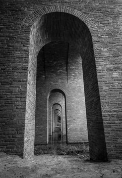 Pillars of a historic highway bridge.